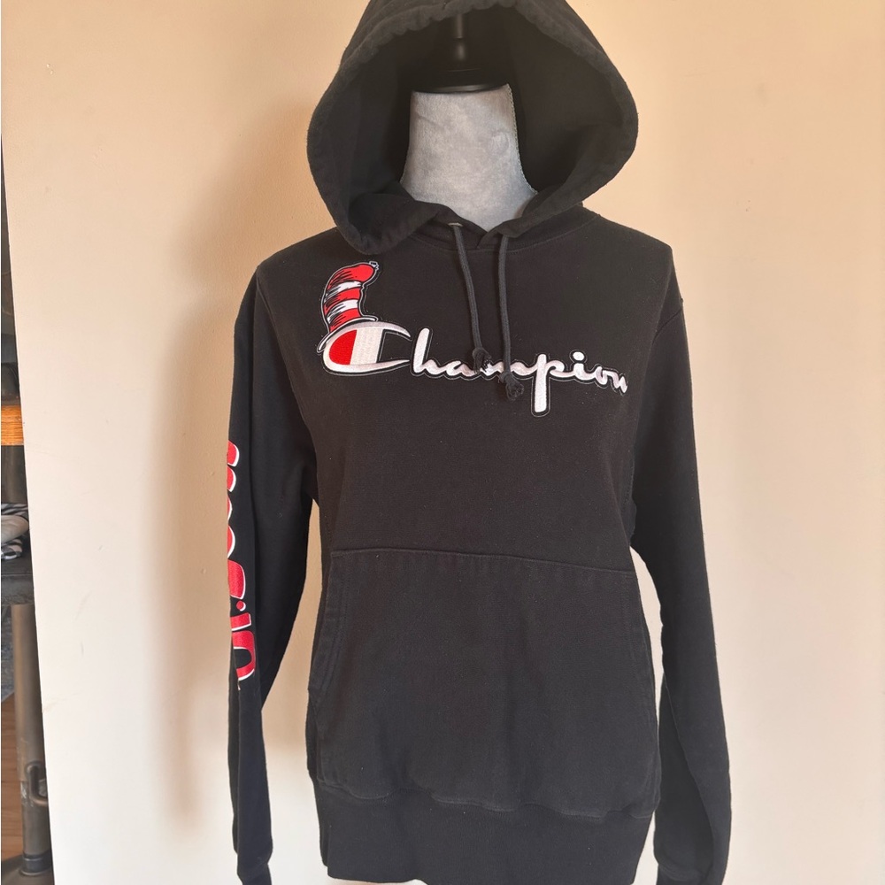 Champion Black Hoodie with Red Logo
